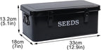 Seed Saving Box, Metal Seed Bin, Seed Storage Organizer, Seed Packet Container with Lid, Seed Envelope Storage Box, 4 Compartments Garden Seed Bin with Safety Locks-Black