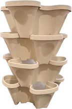 Large Vertical Planter Tower, 4 Tier Stackable Garden Planter, 28 Plant Sites, Heavy Duty Strawberry Planter, Vertical Growing System with Center Hole, Made in USA (Desert Sand)