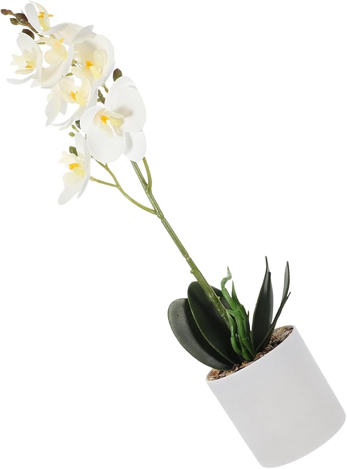 Holibanna Artificial Phalaenopsis Bonsai Plant White Faux Orchid Flower Pot Realistic Small Fake Potted Plant Home Decoration for Indoor Living Room
