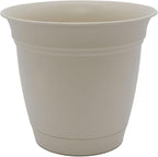 The HC Companies Eclipse Round Planter with Saucer - Outdoor & Indoor Plant Pot with Drainage Holes - Lightweight, UV-Resistant Plastic Pots for Plants, Flowers & Herbs (20" Cottage Stone, Pack of 1)