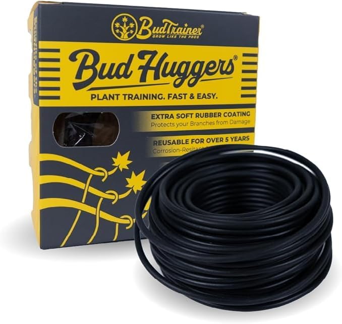 BudHuggers (Black) for Optimal Plant Training | 50ft (15M) | 3mm Thick Garden Wire Ties | Flexible & Durable | Rubber Plant Ties to Yield Bigger Buds, Stronger Branches & Larger Canopies
