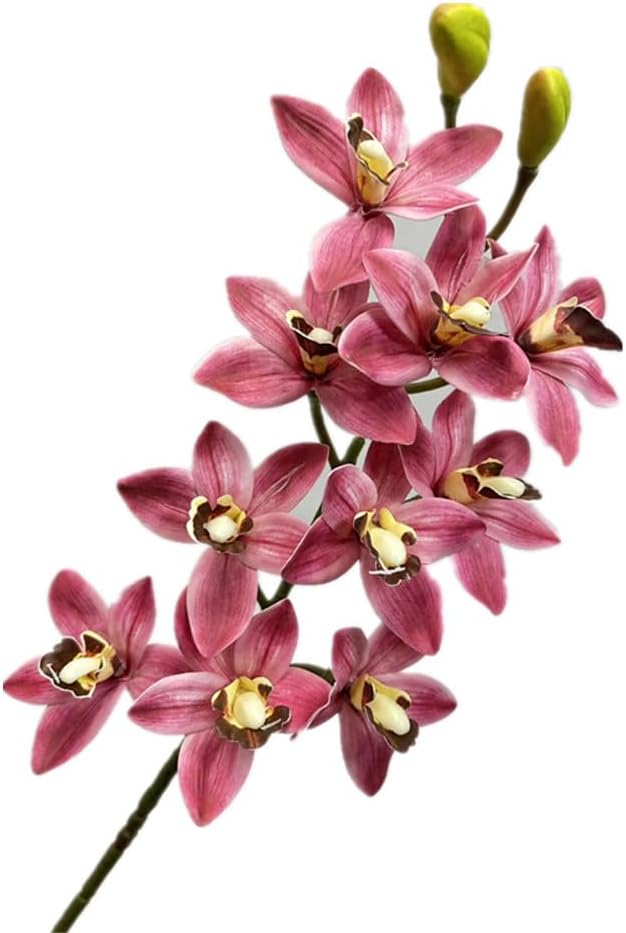 4pcs Artificial Cymbidium Orchid Flower Plant 3D Print Vanda 10 Heads Latex Phalaenopsis Flower (deep Pink 2)