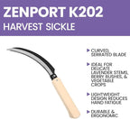 Zenport K202 Lavender Harvest Sickle/Berry Knife, Notched Wooden Handle, 6.5-Inch Curved Serrated Blade