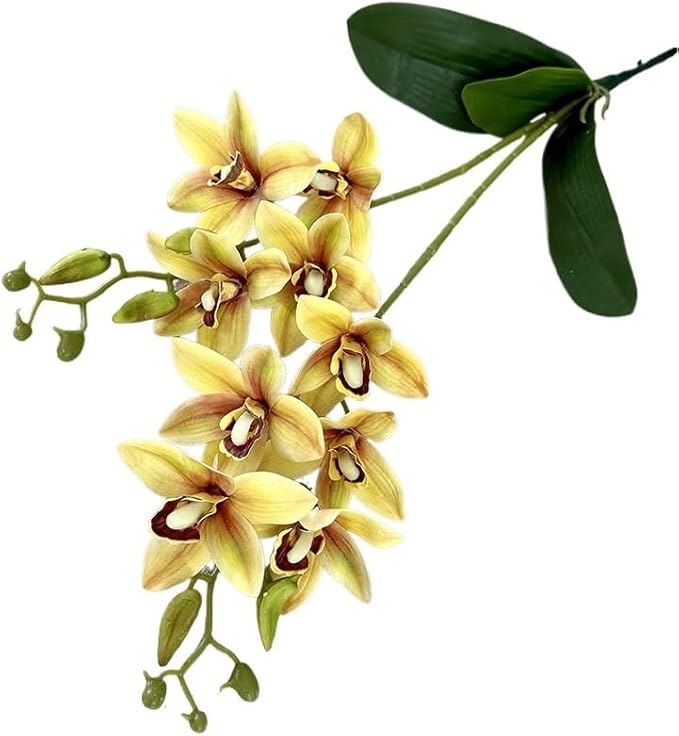 Soft Film Leaf Double Fork 9-Head Tiger Head Orchid Home Living Room DIY Flower Arrangement Ornaments Wedding Flowers (Color : 2)