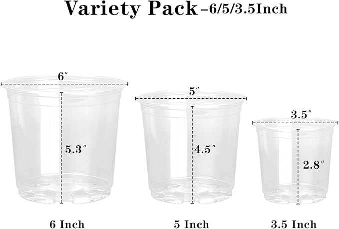 OUPSAUI 21 Pack 3.5/5/6 Inch Clear Nursery Pots for Plants, Clear Plant Pots with Drainage Holes, Flexible Plastic Plant Pots, Seedling Planter Seed Starter Pots(3.5+5+6 Inch)