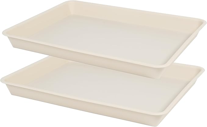 VUWEZ 2 Pack Rectangular Plant Saucer Tray, Heavy Duty Plastic, Beige, 17.5" x 10.6" x 1.5" (2 pack), Plant Drip Trays for Pots, Seed Starter Growing Trays, Indoor/Outdoor Use