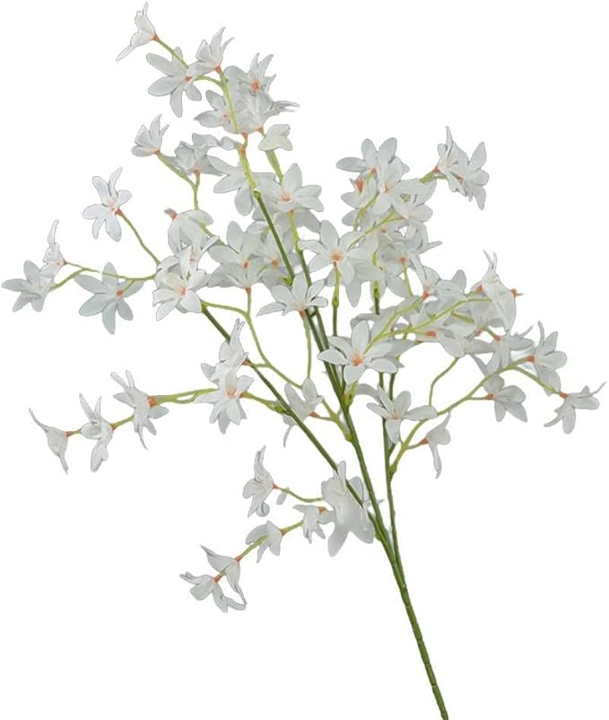 Artificial Orchid Flower Single Branch Dancing Oncidium Silk Material Lifelike Arrangement 74CM Tall For Wedding Home Office Living Room Decor(White)