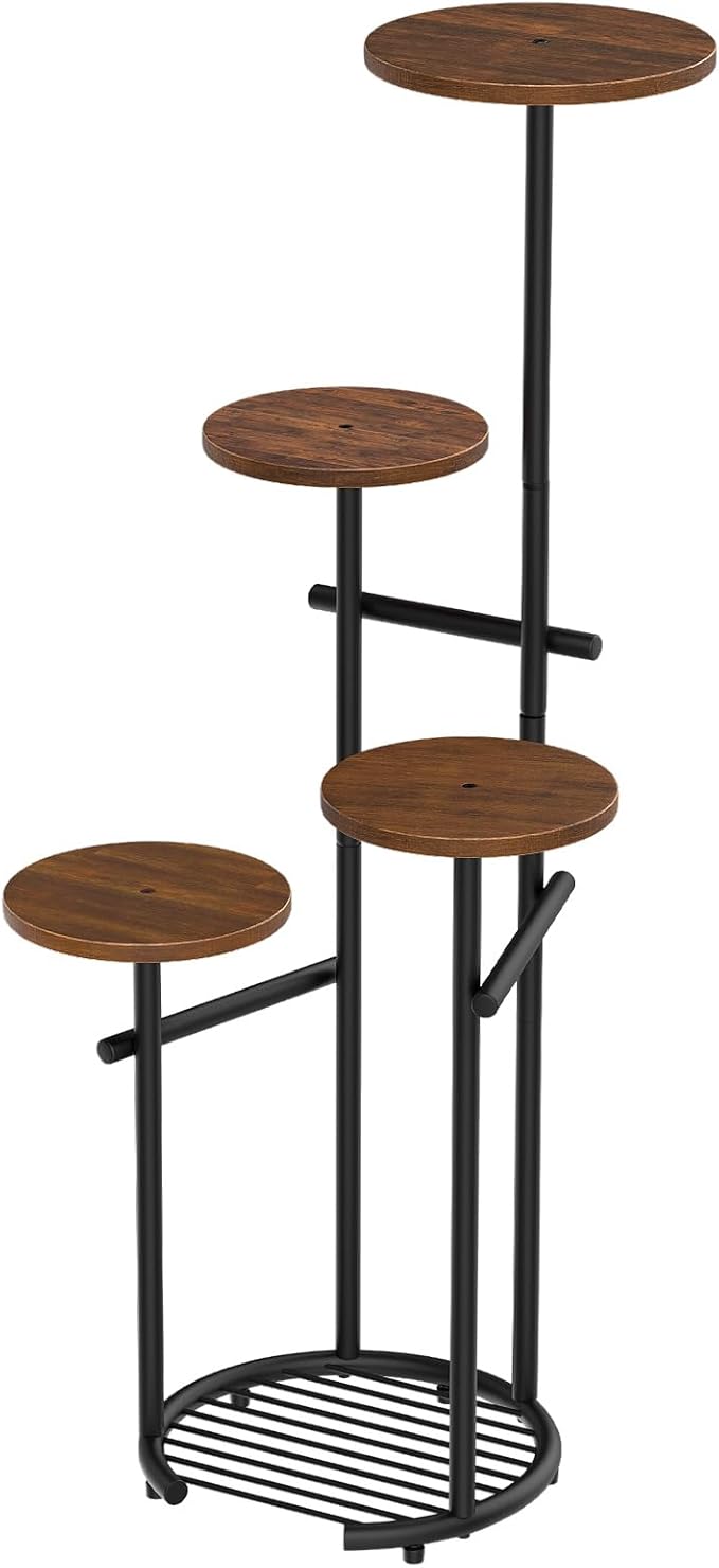 TOSKING 5 Tier Thickened Metal Plant Stand Indoor,Plant Shelf, Corner Shelf, Flower Pot Stand for Multiple Plants, Indoor Plants Tiered Stand for Living Room Balcony Garden Patio Bedroom (Black and Brown, 42in)
