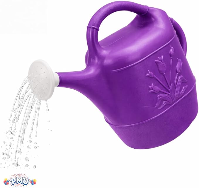 PMU 2 Gallon Watering Can - Garden Watering Can for Indoor & Outdoor Plants - Plastic Water Can with Detachable Sprinkler Head - Large Water Pot, Made in USA - Purple Pkg/6