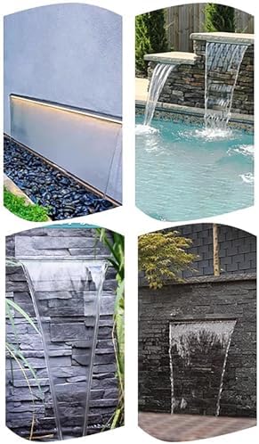 Waterfall Spillway for Indoor/Outdoor Decorative,304 Stainless Steel Fountain Spillway Kit - 54/137cm Outdoor Waterfall Spillway with Long Hose Black/Silver Design for Backyard & Commercial