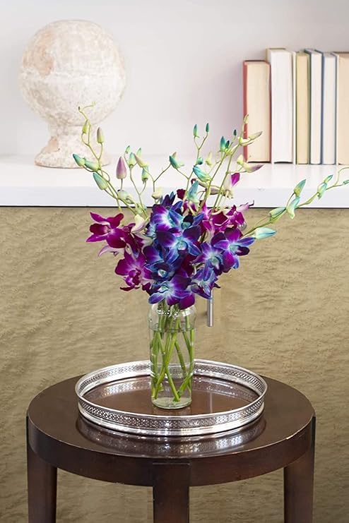 KaBloom - 5 Blue and 5 Purple Orchid with vase - Fresh Flowers for Birthday, Valentine's & Mother's Day