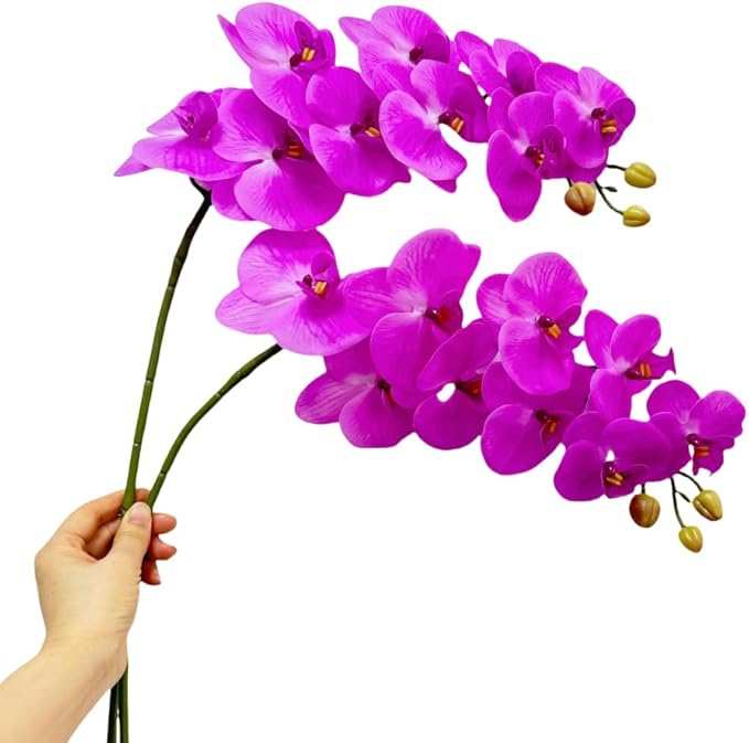 2 Pcs Orchid Stems 38" Artificial Flowers Real Touch Latex Faux Phalaenopsis Branches White Artificial Flowers for Wedding Party Home Garden Decor (Purple, 38“)