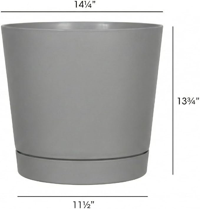 Root & Vessel Majestic Full Depth Round Cylinder Pot, Glossy Gray, 14-Inch (10140)