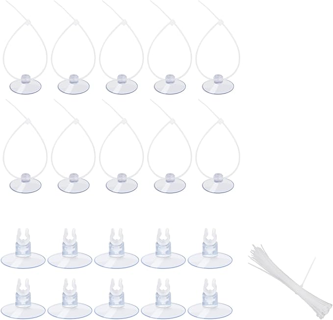 AQUANEAT 20 Pack Aquarium Suction Cups with Clips 3/16" air Hose and Adjustable Zip Ties for Aquarium Fish Tank Decoration Moss Shrimp Nest