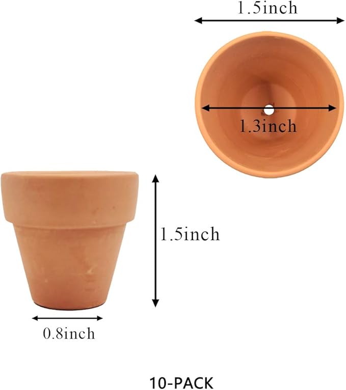 Yishang mini Terracotta Pots with Drainage Holes - 1.5 inches Tiny Clay Nursery Pots for Indoor/Outdoor Mini Plant, DIY Crafts, Wedding Favors(10 Pack)