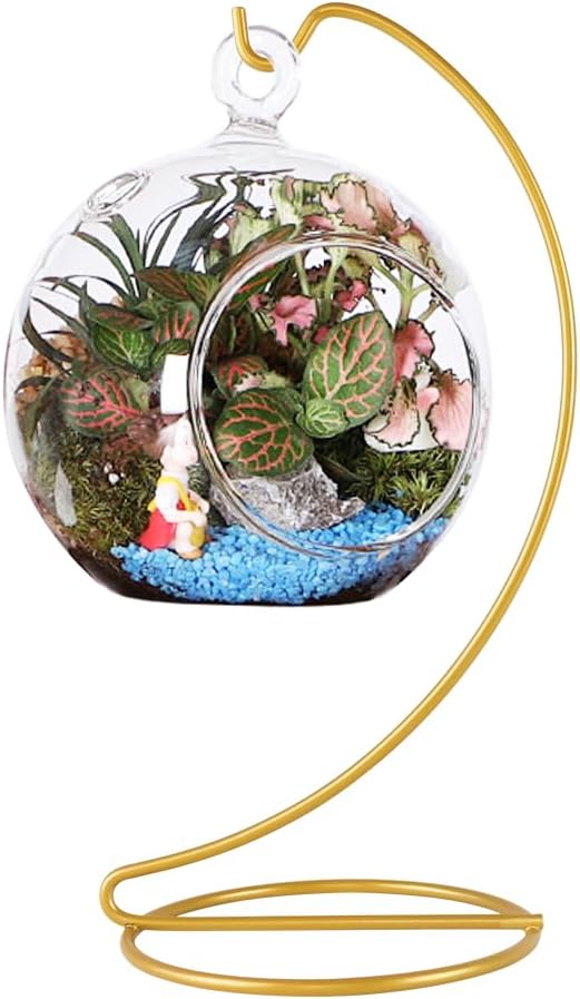 9 Inch Gold Ornament Display Stand, Metal Ornament Hanger Stand for Hanging Glass Globe, Air Plant Terrarium, Witch Ball, Christmas Ornament and Home Wedding Decoration (1, 9x4 Gold)