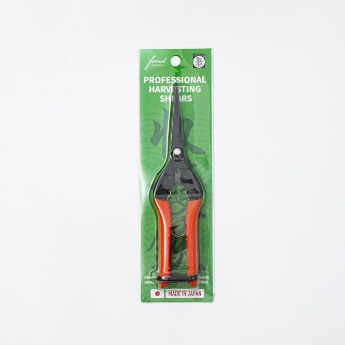 Saboten 7.9" Professional Japanese Harvesting Shears, Straight Precision Blade, Black Fluorine-Coated Stainless Steel, Spring-Loaded, Shock-Absorbing Grip, Safety Lock, Made in Japan