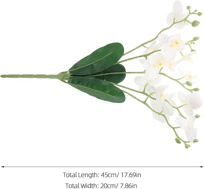 Baluue Artificial Phalaenopsis Orchid Stem Faux Leaves White Butterfly Orchid Flower for Indoor Home Decor Living Room Wedding Event Floral Arrangement