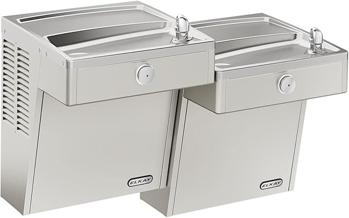 Elkay SwirlFlo Bi-Level ADA Fountain with Mounting Frame and Bubbler Filtered Refrigerated Stainless Light Gray Granite 34.00 x 20.00 x 21.00 inches