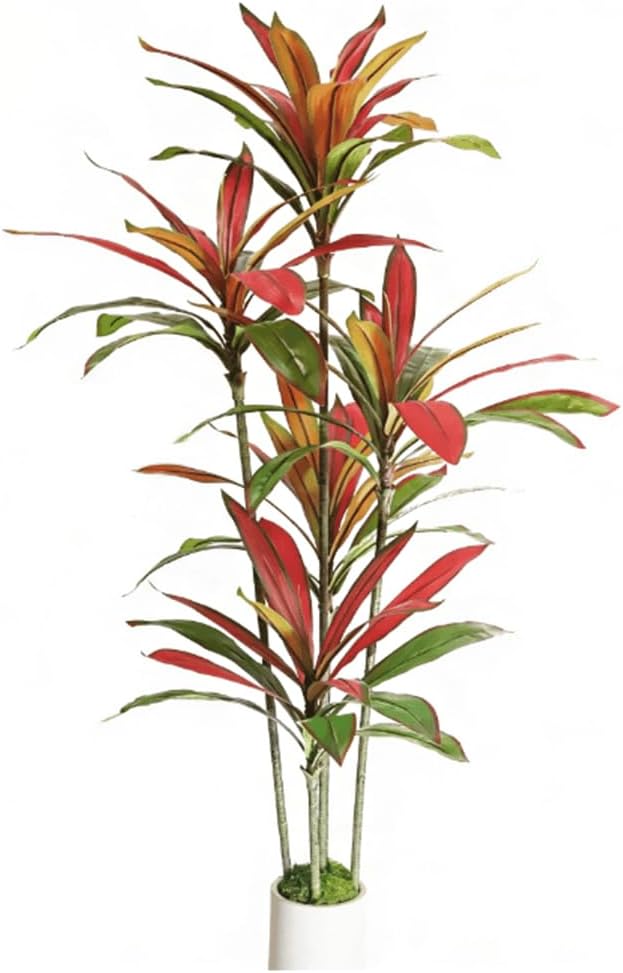 Artificial Dracaena Tree Red 5FT - Faux Trees Indoor with Natural Leaver and Resin Trunk- Large Floor Fake Trees for Living Room, Office Decor