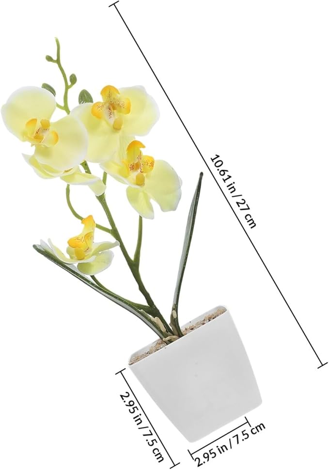 Artificial Orchid Plant Faux Phalaenopsis Flower with Yellow Plastic Pot Silk Artificial Orchids Table Centerpiece for Home Living Room Office Decoration
