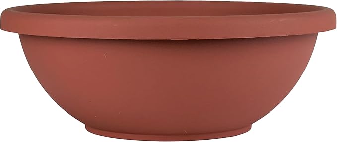 The HC Companies 24 Inch Large Garden Bowl Planter - Shallow Plant Pot with Drainage Plug for Indoor Outdoor Flowers, Herbs, Clay