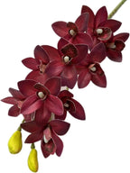 4pcs Artificial Cymbidium Orchid Flower Plant 3D Print Vanda 10 Heads Latex Phalaenopsis Flower (Dark red)