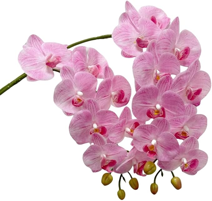 2 Pcs Orchid Stems 38" Artificial Flowers Real Touch Latex Faux Phalaenopsis Branches White Artificial Flowers for Wedding Party Home Garden Decor (Pink, 38")