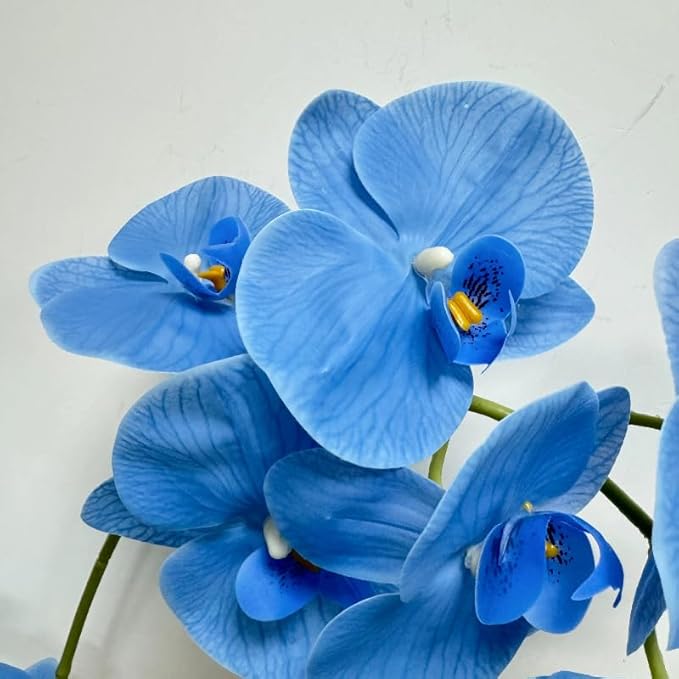 2 Pcs Orchid Stems 38" Artificial Flowers Real Touch Latex Faux Phalaenopsis Branches White Artificial Flowers for Wedding Party Home Garden Decor (Blue, 38")