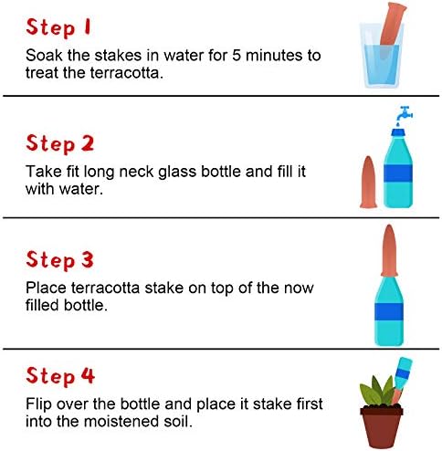 Jovitec Plant Watering Stakes Self Watering Spikes Terracotta Automatic Plant Waterers Devices for Indoor Outdoor Home and Office Plants(Rustic Red,6 Pieces)