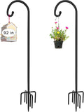 Artigarden 92 inch Outdoor Shepherd Hook with 5 Prong Base (2 Packs), Adjustable Heavy Duty Garden Hanging Stake for Bird Feeder Solar Light Plant Hanger Wedding Decor, Matte Black