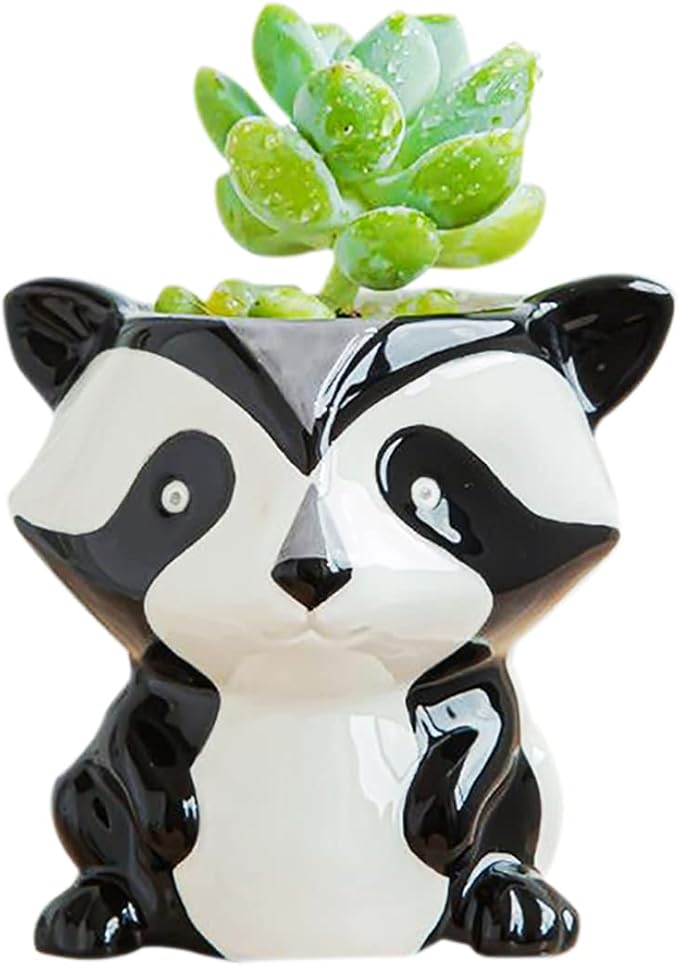 DIYOMR Cute Animal Ceramics Planter Small Succulent Pot Cartoon Shaped Plant Pot for Mini Plants Flower Cactus, Smooth Shiny Ceramic - Plants Not Included (Panda)
