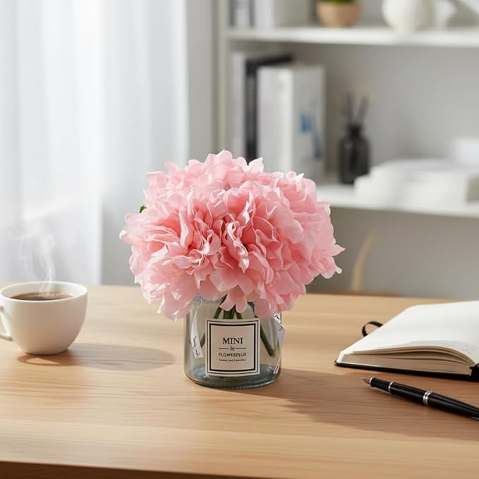 LADADA Faux Silk Peony Artificial Flowers for Vase, Ins Style Artificial Flower Glass Bottle Set ，Suitable for Living Room, Dining Table, Wedding, Hotel Banquet and Other Home Decoration