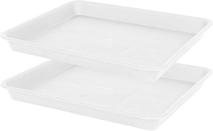 VUWEZ Plant Saucer Growing Tray, Seed Starter Tray Rectangular, Heavy Sturdy Plastic Plant Saucers Drainage Trays, Plant Drip Trays for Pots, Seed Starter Growing Pots (11 x 9 inch, 2 Pack)