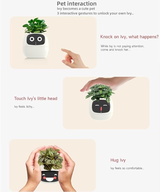 Smart Flowerpots,Smart Pet Planter,Ai Planter,Intelligent Flowerpots,Multiple Expressions,7 Smart Sensors, And Ai Chips Make Raising Plants Easy And Fun For Living Room,Desk,Plant-free (Green)