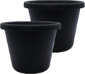 The HC Companies 11.5 Inch Classic Round Planter Pots with Drainage, Rolled Rim Plastic Planters for Indoor & Outdoor Plants, 2-Pack Decorative Flower Pots for Garden, Office & Home Decor, Black
