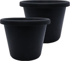 The HC Companies 11.5 Inch Classic Round Planter Pots with Drainage, Rolled Rim Plastic Planters for Indoor & Outdoor Plants, 2-Pack Decorative Flower Pots for Garden, Office & Home Decor, Black