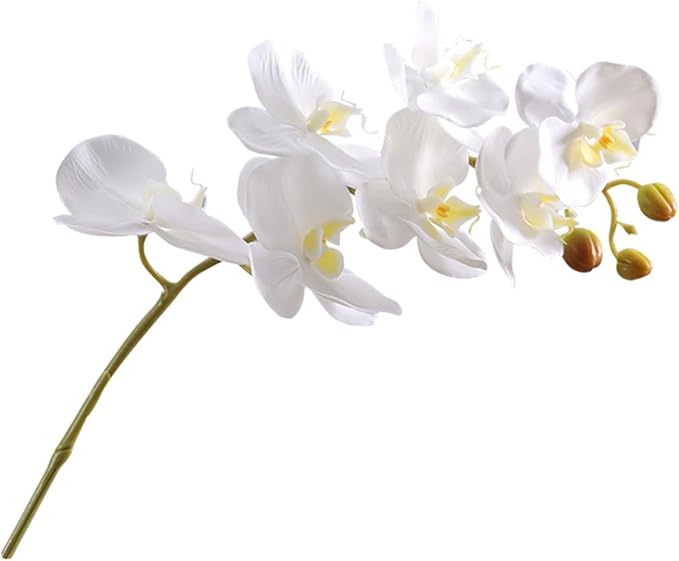 Realistic Faux Phalaenopsis Orchid Stem Artificial Flowers White Plastic Fake Flower Bouquet for Home Living Room Table Decoration