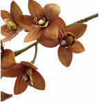 4pcs Artificial Cymbidium Orchid Flower Plant 3D Print Vanda 10 Heads Latex Phalaenopsis Flower (Coffee)