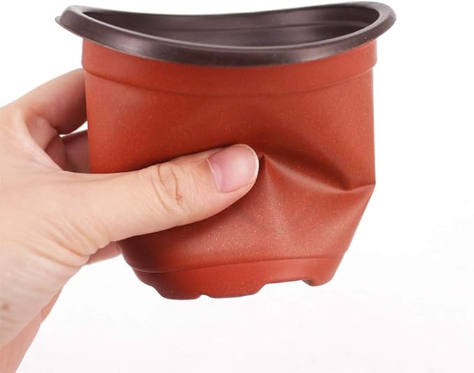 200 Pcs 4 Inch Plastic Seedlings Plants Nursery Pots with 200 Pcs Waterproof Plastic Plant Tags and 2 Set Transplanting Digging Mini Tools for Outdoor use(Red Brown)