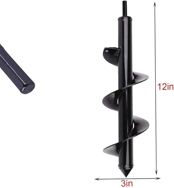 SYITCUN Auger Drill Bit for Planting - 3"X12" Heavy-Duty Garden Auger Spiral Drill Bit - Bulb Planter Tool & Auger Post Hole Digger - 3/8" Hex Drive Drill