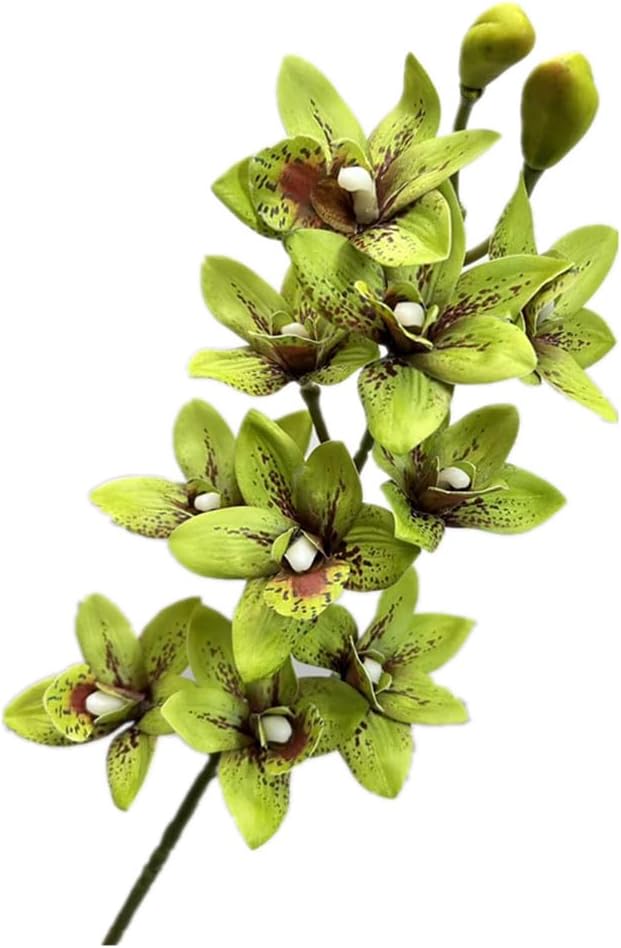 4pcs Green Cymbidium Orchid Flower 10 Heads Artificial Fake Latex Phalaenopsis Flowers for Wedding Centerpieces Home Hotel Floral Arrangment Decor (Green)