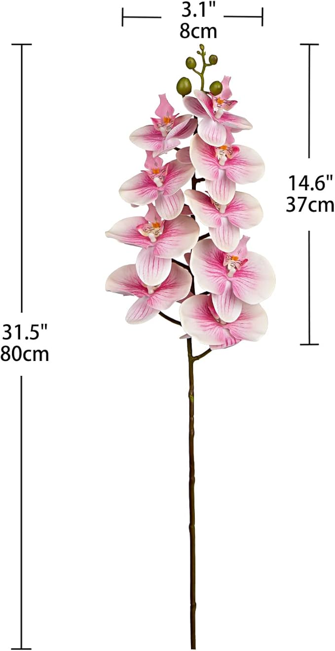 DILATATA 31.5" Faux Orchid Real Touch Signal Stem Phalaenopsis Orchid Spray with 9 Large Flowers for Home Arrangement, Artificial Flowers for Home Decor, Office House Decoration- Pink Orchid 2 Pcs