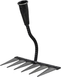 Veemoon Heavy Duty Steel Garden Rake with 6-Tine Sharp Dethatcher for Soil Loosening and Lawn Leveling, Small Hand Tool for Gardening and Landscape Maintenance