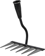 Veemoon Heavy Duty Steel Garden Rake with 6-Tine Sharp Dethatcher for Soil Loosening and Lawn Leveling, Small Hand Tool for Gardening and Landscape Maintenance