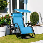 Best Choice Products Folding Zero Gravity Outdoor Recliner Patio Lounge Chair w/Adjustable Canopy Shade, Headrest, Side Accessory Tray, Textilene Mesh - Light Blue