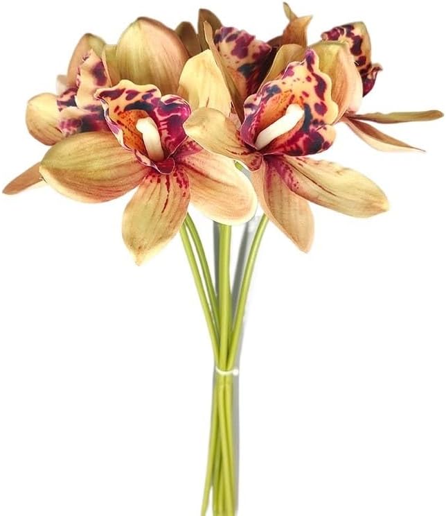 HUFFA Six-Headed Orchid Bouquet - Elegant Floral Arrangement for Living Room, Weddings, and Photography Props(Yellowgreen)