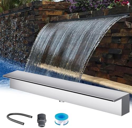 Waterfall Spillway for Indoor/Outdoor Decorative,304 Stainless Steel Spillway Kit for Outdoor Waterfalls - Black/Silver Fountain with Long Hose Ideal for Backyard & Commercial Ponds (12/30cm