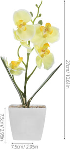 Artificial Orchid Flowers in Yellow Plastic Pot Faux Silk Orchid Arrangement for Home and Office Decor for Living Room Table Centerpiece