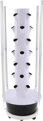 Growing Tower, 28-Plant Hydroponic Indoor Vertical Garden Kit with LED Lighting and 24-Hour Cycle Timer, Hydroponics Growing Tower for Gardens, Farms, School Research Rooms (White and Black)